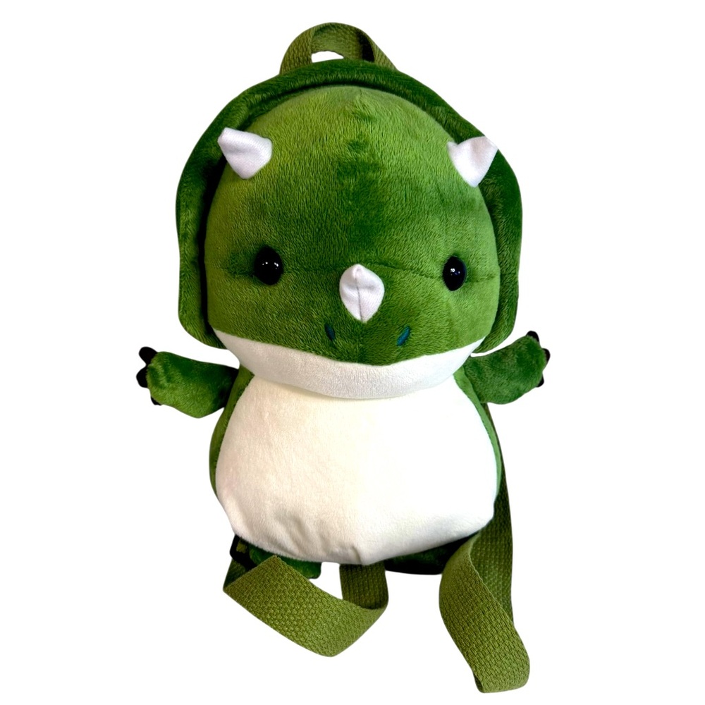 Green Triceratops Dinosaur Plush Children’s Backpack with adjustable straps